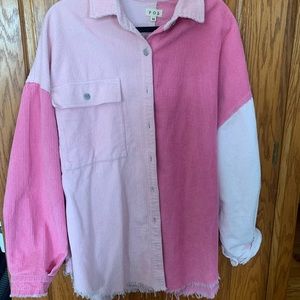 Pink color block shacket